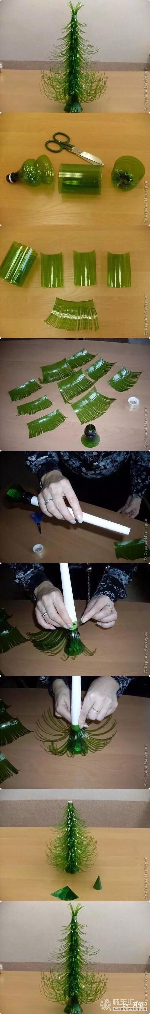 幼儿园废旧材料玩教具饮料瓶做的圣诞树——师乐汇