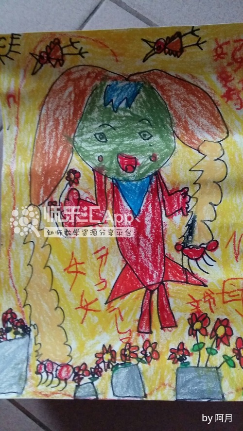 幼儿园线描画绘画母亲节作品之妈妈画像——师乐汇
