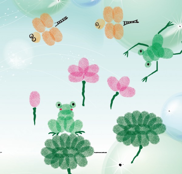 幼儿园手印画绘画手印画夏日荷塘——师乐汇幼儿教师